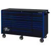 RX Series 72 in. 19 -Drawer Roller Cabinet Tool Chest in Black with Blue Handles by Extreme Tools -SUNEX TOOLS Sales Store black gloss powder coat finish with blue anodized drawer pulls extreme tools tool cabinets rx722519rcbkbu x 64 1000