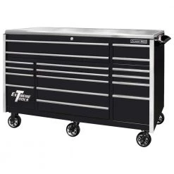 EXQ 72 in. 17-Drawer Black Professional Triple Bank Roller Cabinet 300 lbs. Slides with Chrome Drawer Pulls by Extreme Tools