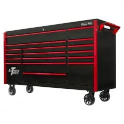 DX Series 72 in. 17-Drawer Roller Cabinet Tool Chest with Mag Wheels in Black with Red Drawer Pulls by Extreme Tools