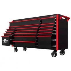 DX Series 72 in. 17-Drawer Roller Cabinet Tool Chest with Mag Wheels in Black with Red Drawer Pulls by Extreme Tools -SUNEX TOOLS Sales Store black gloss powder coat finish with red drawer pulls extreme tools tool cabinets dx722117rcbkrd c3 1000