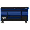 EXQ 72 in. 17-Drawer Black Professional Triple Bank Roller Cabinet 300 lbs. Slides with Blue Drawer Pulls by Extreme Tools 1 EXQ 72 in. 17-Drawer Black Professional Triple Bank Roller Cabinet 300 lbs. Slides with Blue Drawer Pulls by Extreme Tools -SUNEX TOOLS Sales Store black gloss powder coat with blue drawer pulls and trim extreme tools tool cabinets ex7217rcqbkbl 64 1000