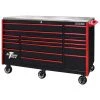 EXQ 72 in. 17-Drawer Black Professional Triple Bank Roller Cabinet 300 lbs. Slides with Red Drawer Pulls by Extreme Tools -SUNEX TOOLS Sales Store black gloss powder coat with red drawer pulls and trim extreme tools tool cabinets ex7217rcqbkrd 64 1000