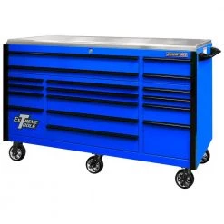 EXQ 72 in. 17-Drawer Blue Professional Triple Bank Roller Cabinet Tool Chest with Black Drawer Pulls by Extreme Tools