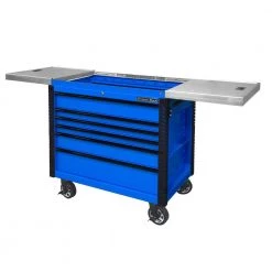 EX Professional 41 in. 6-Drawer Tool Utility Cart with Stainless Steel Slider Top and Bumpers in Blue by Extreme Tools