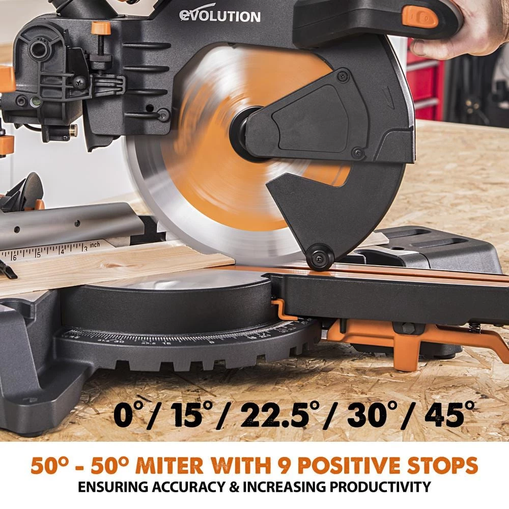 15 Amp 10 in. Dual Bevel Sliding Miter Saw with Laser Guide, Dust Bag, 13 ft. Power Cord, and 28-T Multi-Material Blade by Evolution Power Tools 12 15 Amp 10 in. Dual Bevel Sliding Miter Saw with Laser Guide, Dust Bag, 13 ft. Power Cord, and 28-T Multi-Material Blade by Evolution Power Tools - Image 10