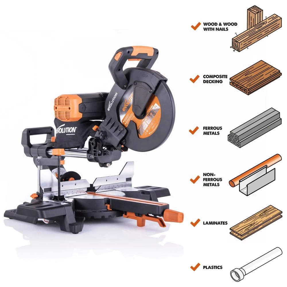 15 Amp 10 in. Dual Bevel Sliding Miter Saw with Laser Guide, Dust Bag, 13 ft. Power Cord, and 28-T Multi-Material Blade by Evolution Power Tools 4 15 Amp 10 in. Dual Bevel Sliding Miter Saw with Laser Guide, Dust Bag, 13 ft. Power Cord, and 28-T Multi-Material Blade by Evolution Power Tools - Image 2