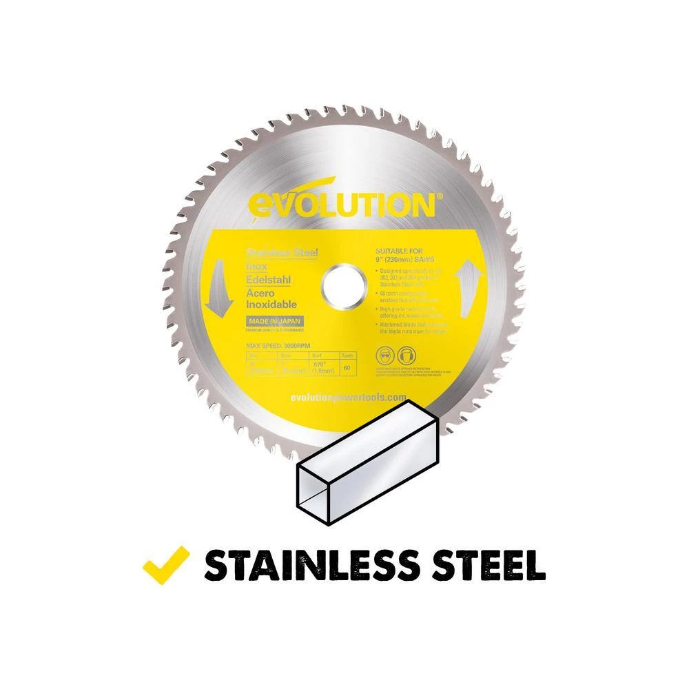 9 in. 60-Teeth Stainless-Steel Cutting Saw Blade by Evolution Power Tools 4 9 in. 60-Teeth Stainless-Steel Cutting Saw Blade by Evolution Power Tools - Image 2