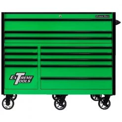 RX 55 in. 12-Drawer Roller Cabinet Tool Chest in Green with Gloss Black Handles and Trim by Extreme Tools