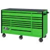 72 in. 19-Drawer Roller Cabinet Tool Chest in Green with Black Drawer Pulls by Extreme Tools -SUNEX TOOLS Sales Store green gloss powder coat finish with black anodized drawer pulls extreme tools tool cabinets rx723019rcgnbk 250 64 1000