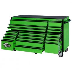RX Series 72 in. 19 -Drawer Roller Cabinet Tool Chest in Green with Black Handles by Extreme Tools -SUNEX TOOLS Sales Store green high gloss powder coat finish with black anodized drawer pulls extreme tools tool cabinets rx722519rcgnbk x c3 1000