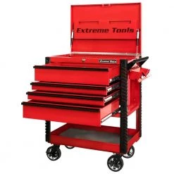 Professional 33 in. Deluxe 4-Drawer Tool Utility Cart with Bumpers in Red by Extreme Tools