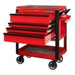 Professional 33 in. Deluxe 4-Drawer Tool Utility Cart with Bumpers in Red by Extreme Tools -SUNEX TOOLS Sales Store red gloss powder coat finish with black anodized drawer pulls extreme tools tool carts ex3304tcrdbk 77 1000