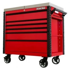 EX Professional 41 in. 6-Drawer Tool Utility Cart with Stainless Steel Slider Top and Bumpers in Red by Extreme Tools