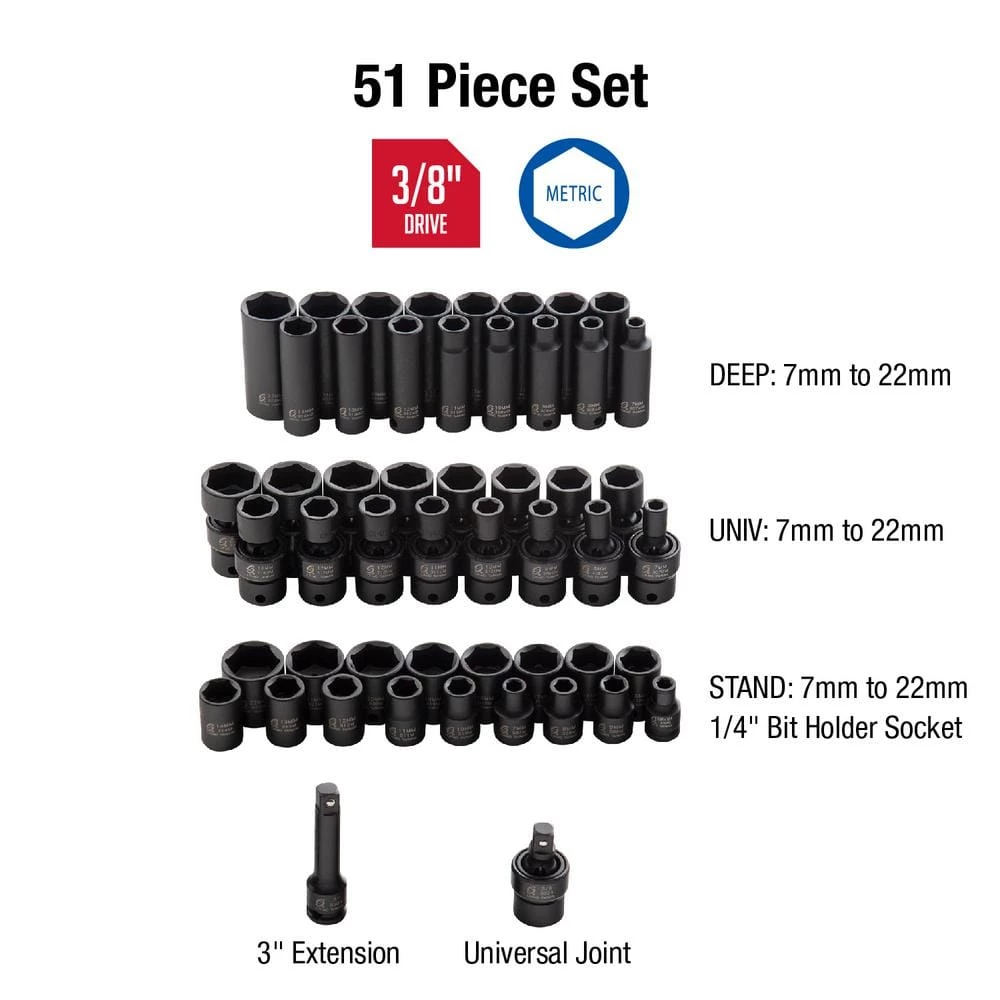 3/8 in. Drive Metric Impact Socket Set (51-Piece) by SUNEX TOOLS 4 3/8 in. Drive Metric Impact Socket Set (51-Piece) by SUNEX TOOLS - Image 2